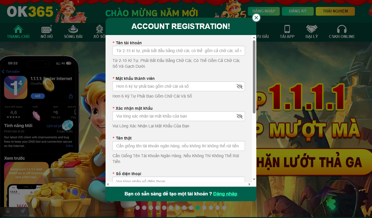 OK365 | Trang Chủ Đăng Nhập Nhà Cái OK365.com Uy Tín 29 Biểu mẫu điền thông tin đăng ký tài khoản Ok365